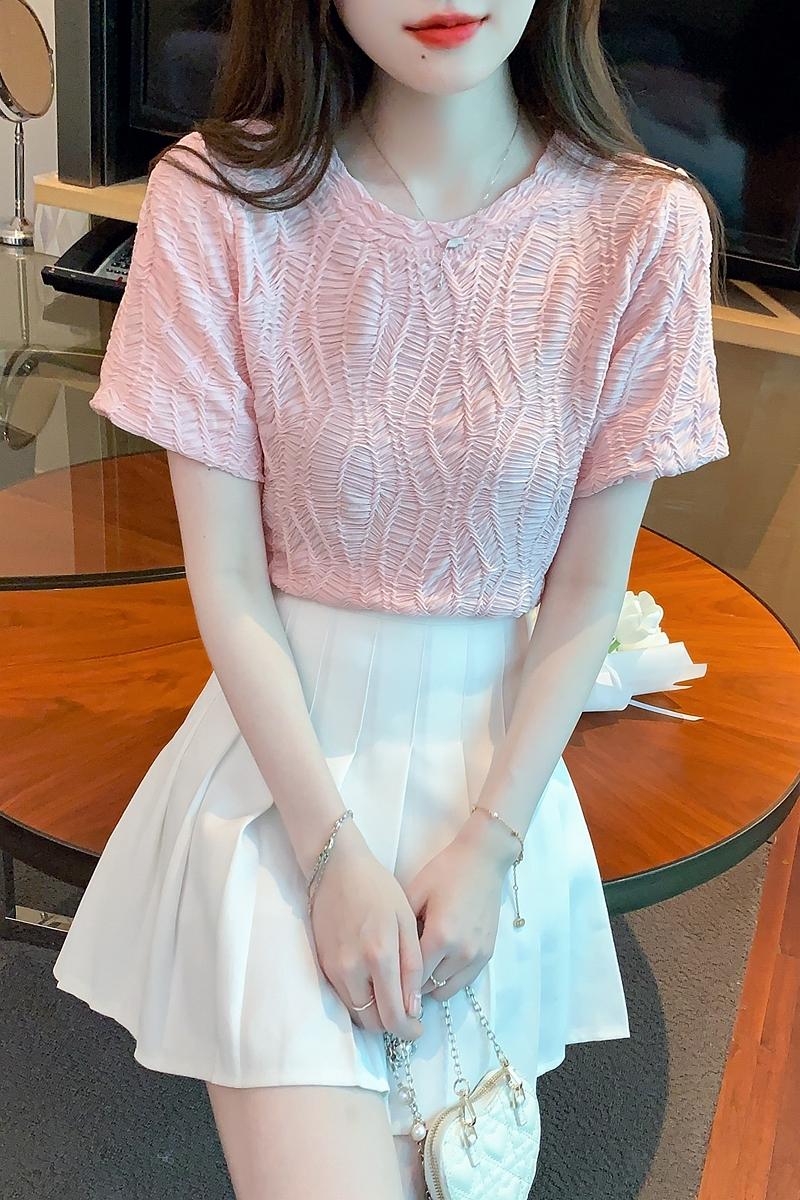 2026夏季新款泡泡袖褶皺女上衣短袖