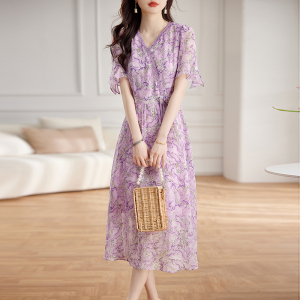 RM7670#雪纺连衣裙女夏季2023新款洋气时尚气质高端名媛修身显瘦短袖裙子
