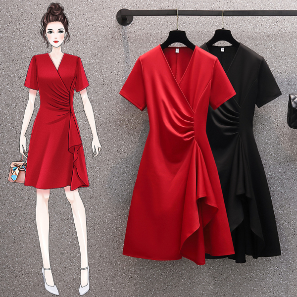 RM8476#女装2023夏季新款红色连衣裙气质名媛小个子中长款裙子夏
