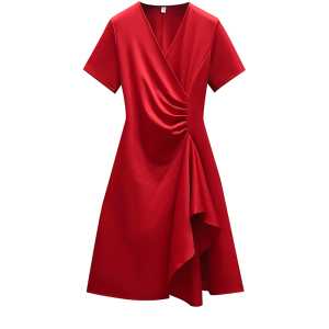 RM8476#女装2023夏季新款红色连衣裙气质名媛小个子中长款裙子夏