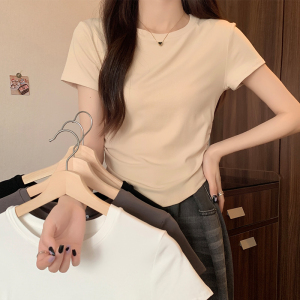 RM9242#别致褶皱短袖t恤女夏季设计感小众体恤韩版洋气圆领内搭上衣