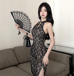 Cheongsam Slim Fit Slim Hanging Neck Dress