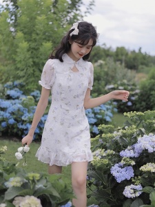 TR43607# 新中式改良旗袍碎花连衣裙女夏季小个子年轻款气质高端小清新裙子