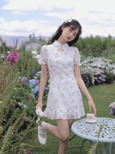 TR43607# 新中式改良旗袍碎花连衣裙女夏季小个子年轻款气质高端小清新裙子