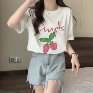 TR28391# 棉精梳纯棉印花夏装短袖T恤女宽松韩版 服装批发女装服饰货源
