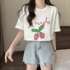TR28391# 棉精梳纯棉印花夏装短袖T恤女宽松韩版 服装批发女装服饰货源