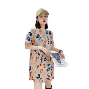 RM7987#天丝印花韩版数码印花欧货针织衫夏季大码宽松时尚百搭中长裙
