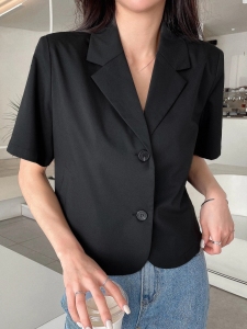 RM8129#复古短款黑色小西装外套女夏季2023年新款气质宽松显瘦薄款小西服