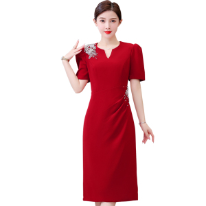 RM9122#夏季新款高贵气质红色喜婆婆婚宴结婚礼服女
