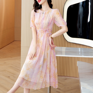 RM10526#重磅真丝桑蚕丝连衣裙女夏季2023新款高级感印花显瘦中长裙子