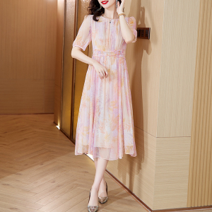 RM10526#重磅真丝桑蚕丝连衣裙女夏季2023新款高级感印花显瘦中长裙子