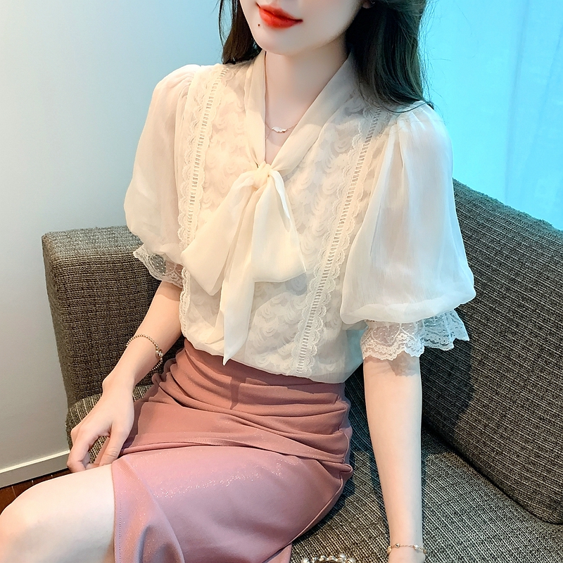 洋氣小個子百搭氣質雪紡襯衫女2026夏季新款女裝御姐減齡V領上衣