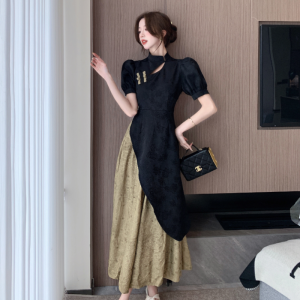 RM8880#新设计感假两件撞色改良旗袍氛围感显瘦新中式连衣裙