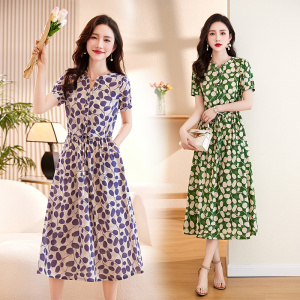 RM8016#高级感气质连衣裙品牌夏季女2023新款高端中老年妈妈洋气短袖裙子