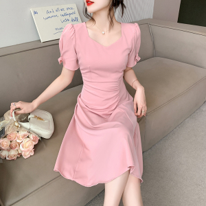 RM11146#温柔风气质修身连衣裙女夏季2023新款泡泡袖裙子