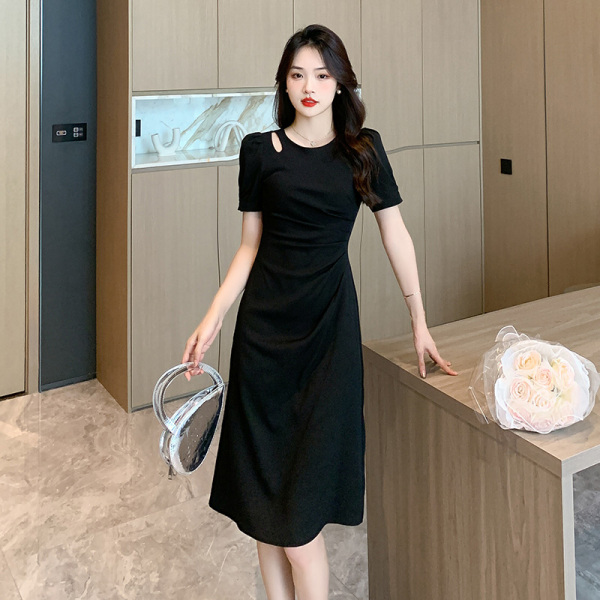 RM10396#新款黑色气质连衣裙女夏高级感别致裙子赫本风小黑裙