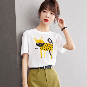 RM21003#减龄印花真丝短袖t恤女2023夏季独特设计柔软上衣