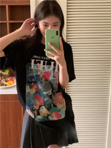 RM20574#韩系彩色印花好质感短袖T恤