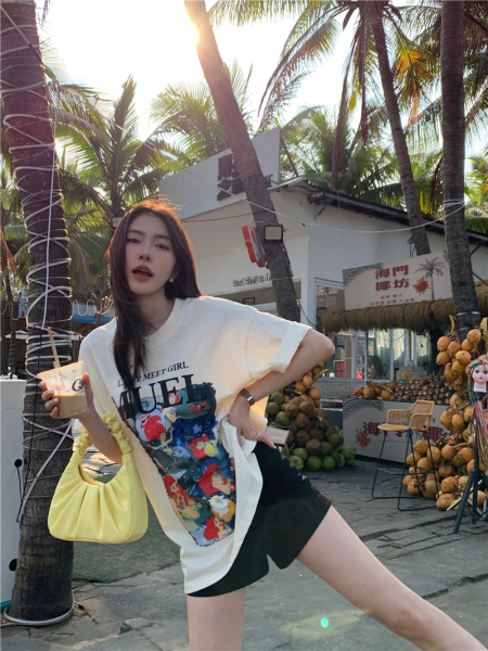 RM20574#韩系彩色印花好质感短袖T恤