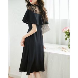 RM12316#夏新款短袖拼接礼服显瘦气质洋气修身小黑裙子欧洲站连衣裙女