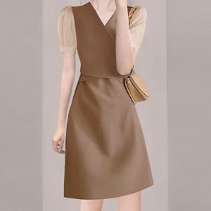 RM12317#夏季新款女装名媛风复古气质显瘦连衣裙小个子设计感小众收腰裙子