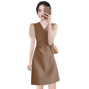 RM12317#夏季新款女装名媛风复古气质显瘦连衣裙小个子设计感小众收腰裙子