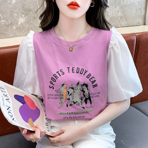 TR24999#  印花宽松短袖T恤女夏季新款设计感法式泡泡袖上衣 服装批发女装服饰批发
