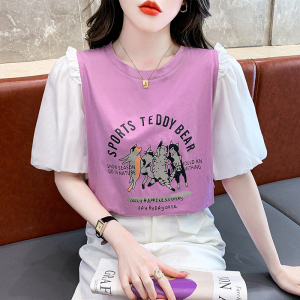 TR24999#  印花宽松短袖T恤女夏季新款设计感法式泡泡袖上衣 服装批发女装服饰批发