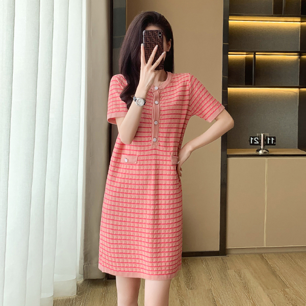 RM12968#小香风连衣裙夏装新款时髦修身条纹裙子女高品质孕妇装淑女