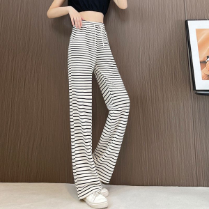 RM8577#夏季新款黑白高腰阔腿裤垂感显瘦直筒裤宽松休闲拖地裤