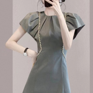 RM9402#高级感小众设计泡泡袖连衣裙2023夏季新款小香风御姐气质修身裙子