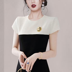 RM9403#洋气减龄时尚撞色拼接连衣裙法式拼接小众女装轻奢高级感时髦裙子