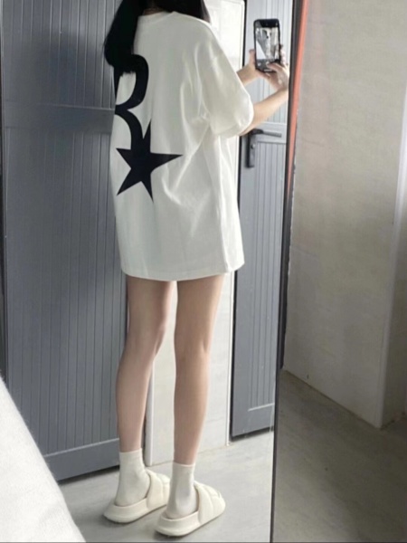 RM9888#纯棉200克包领短袖t恤女夏季白色美式复古下衣失踪宽松上衣