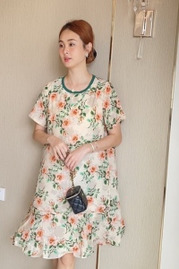 RM9969#大码宽松连衣裙度假风印花2023夏季通勤气质休闲裙