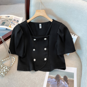 RM11580#大码女装新款小香风时尚设计感方领双排扣上衣百褶裙两件套装