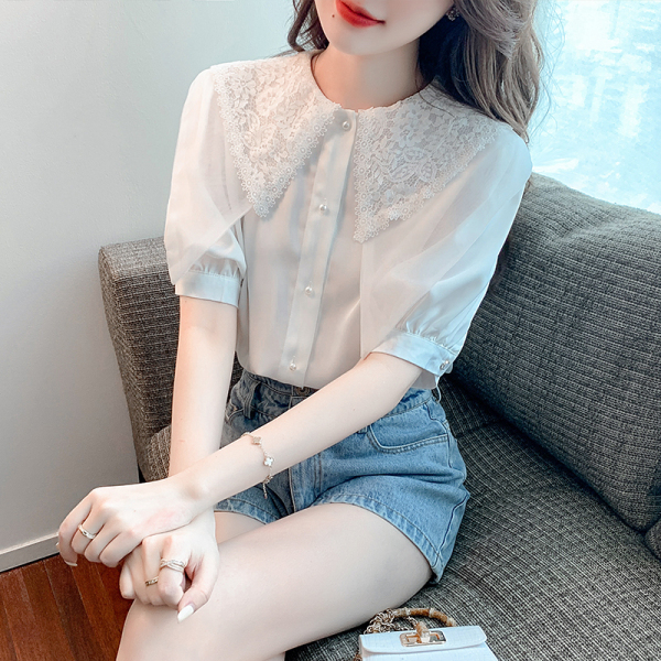RM20241#时尚新款夏季法式设计感气质衬衣女韩版百搭小众短袖上衣小衫