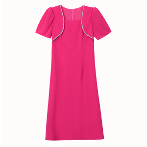 RM9454#大码女装小外套拼接假两件名媛风夏季纯色短袖圆领套头连衣裙