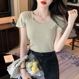 RM8341#夏季新款时尚小心机短袖T恤女修身纯色设计感上衣