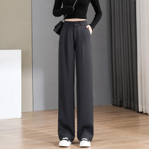 RM8578#黑色阔腿裤女夏季裤子2023年新款窄版直筒裤小个子高腰垂感西装裤