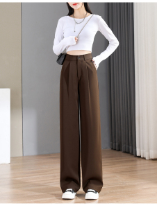 RM8578#黑色阔腿裤女夏季裤子2023年新款窄版直筒裤小个子高腰垂感西装裤