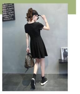 RM8809#冰丝螺纹1比1原版原料连衣裙女夏短袖收腰显瘦气质高质量