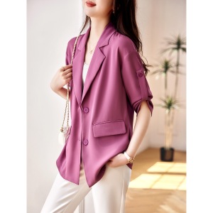 RM8289#紫粉色时尚薄款外套女2023年夏新款知性优雅休闲小西装七分袖上衣