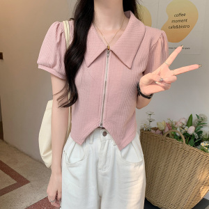 RM8201#华夫格棉200克T恤女短袖2023年新款短款上衣夏polo领衫