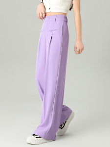 RM8336#设计感紫色窄版阔腿裤女2023春夏高腰垂感显瘦直筒拖地休闲西装裤