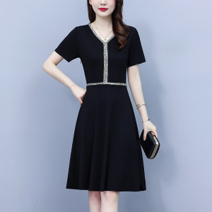 RM8227#新款高级感复古小黑裙女夏季气质修身黑色小香风短袖连衣裙