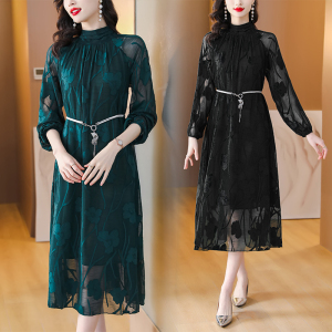 RM10508#黑色雪纺连衣裙女2023初夏气质时尚法式高级感显瘦减龄大摆长裙子