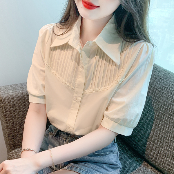 RM21143#夏季新款法式设计感小众别致宽松韩版时尚显瘦短袖衬衫
