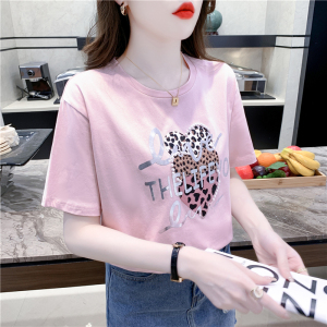 RM12583#韩版宽松重工艺纯棉新款上衣短袖圆领洋气时尚t恤上衣