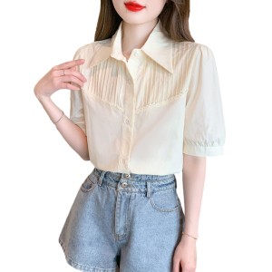 RM21143#夏季新款法式设计感小众别致宽松韩版时尚显瘦短袖衬衫