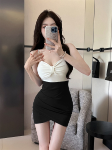 Sexy Design Feel Wrapped Hip Solid Color Strap Dress